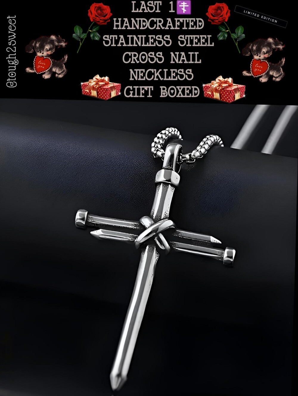 🆕️LAST 1☦️HANDCRAFTED STAINLESS STEEL CROSS NAIL UNISEX NECKLESS/GIFT BOXED